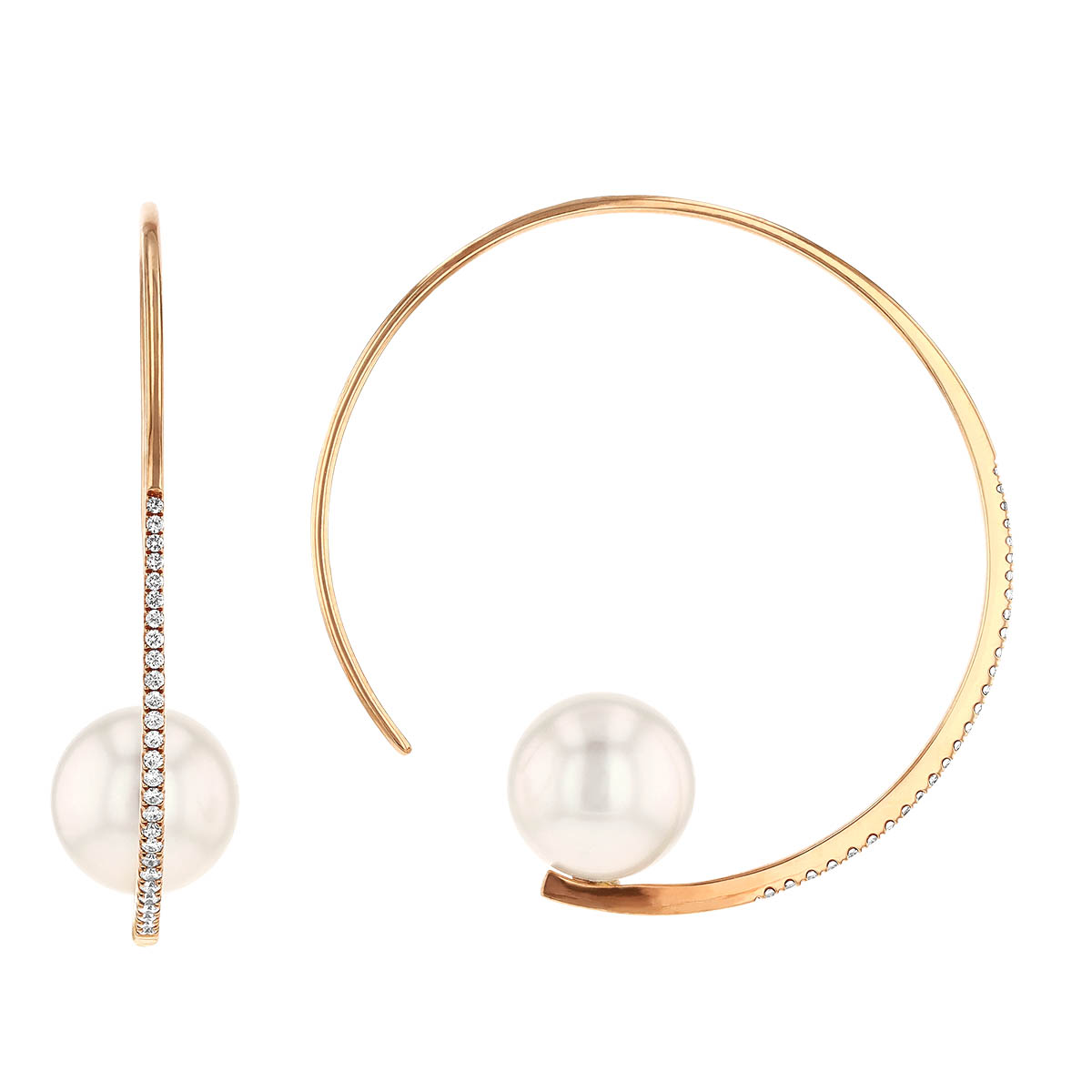 TARA Pearls South Sea Cultured Pearl & Diamond Threader Hoop Earrings in Rose Gold